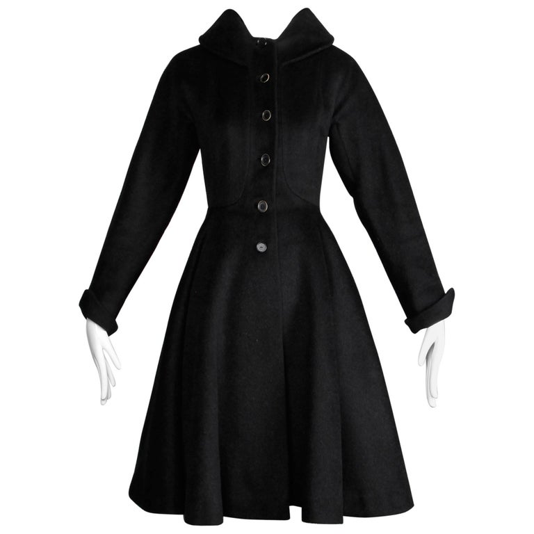 1950s Vintage Heavy Black Wool Swing Coat with Full Sweep Circle Skirt ...