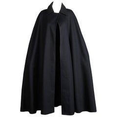 1970s YSL Yves Saint Laurent Rive Gauche Vintage Black Heavy Wool Cape Coat
