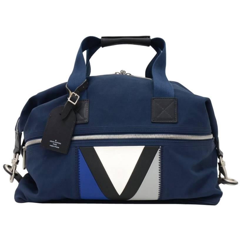 Louis Vuitton LV Cup Gennaker Blue Canvas Boston Travel Bag + Strap 