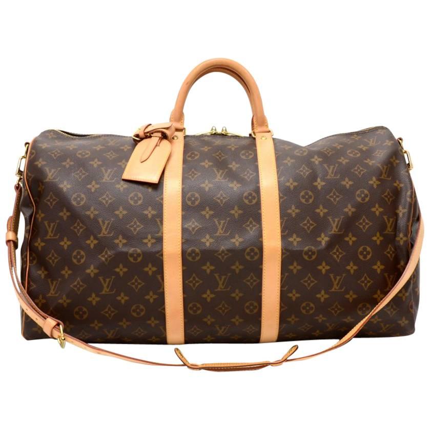 Louis Vuitton Keepall 55 Bandouliere Monogram Canvas Duffel Travel Bag + Strap