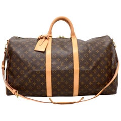 Louis Vuitton Keepall 55 Bandouliere Monogram Canvas Duffel Travel Bag + Strap