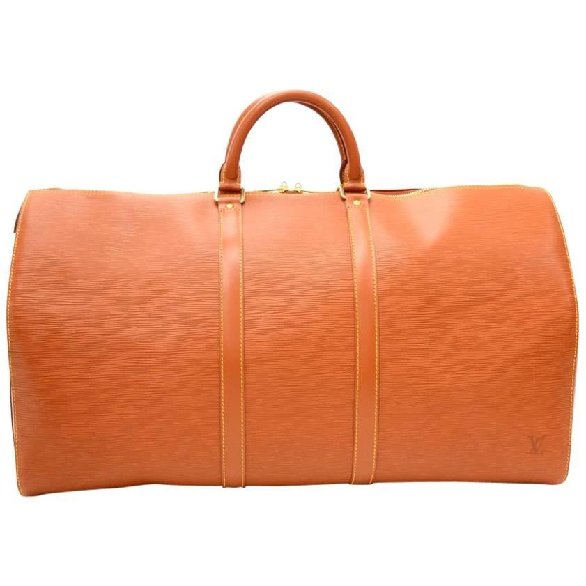 Louis Vuitton Keepall 55 Brown Cipango Gold Epi Leather Duffle Travel Bag 