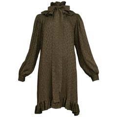 Vintage Yves Saint Laurent Brown Paisley Silk Smock Dress