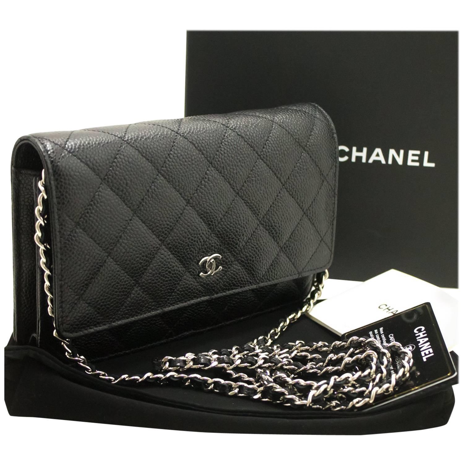 CHANEL Caviar Wallet On Chain WOC Black Shoulder Bag Crossbody SV