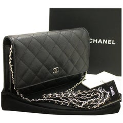 CHANEL Portefeuille caviar sur chaîne WOC Sac à bandoulière noir à bandoulière SV