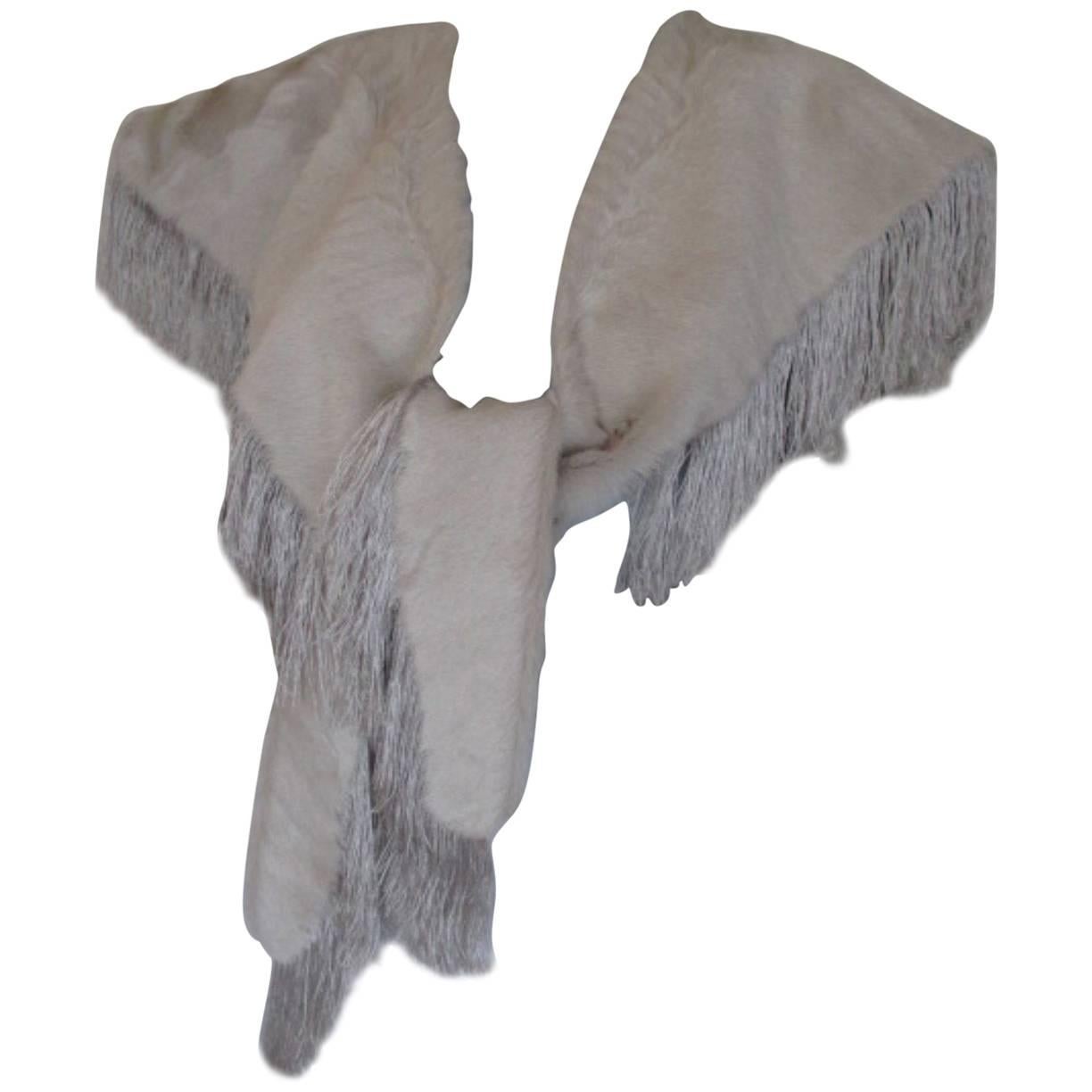  Fringed Broadtail Lamb Fur Stole For Sale