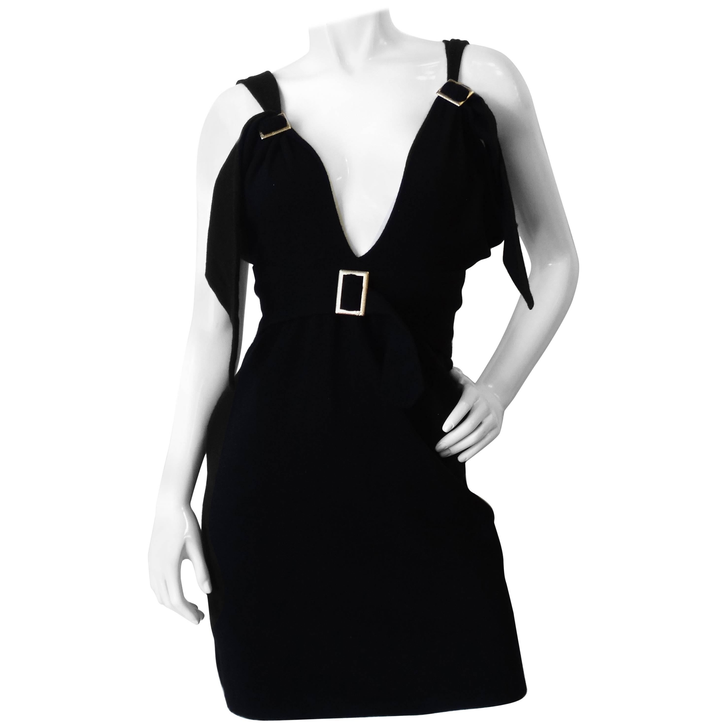 2009 Chanel Deep Plunge Black Mini Dress