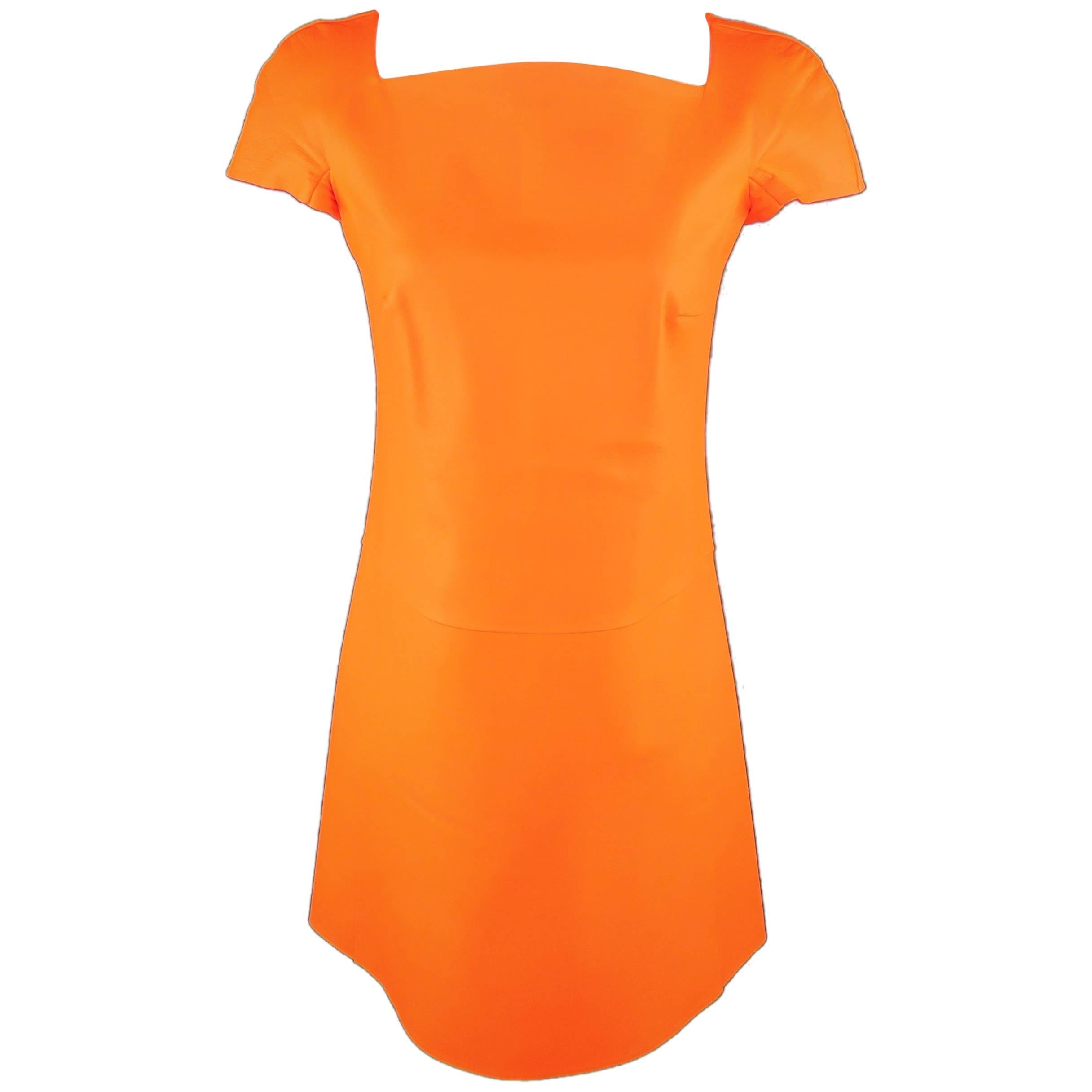 Ralph Lauren Neon Orange Leather A Line Dress, Spring 2014 Runway