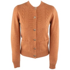 CHANEL Size 4 Light Brown Cashmere Paris A Rome Coin Button Cardigan