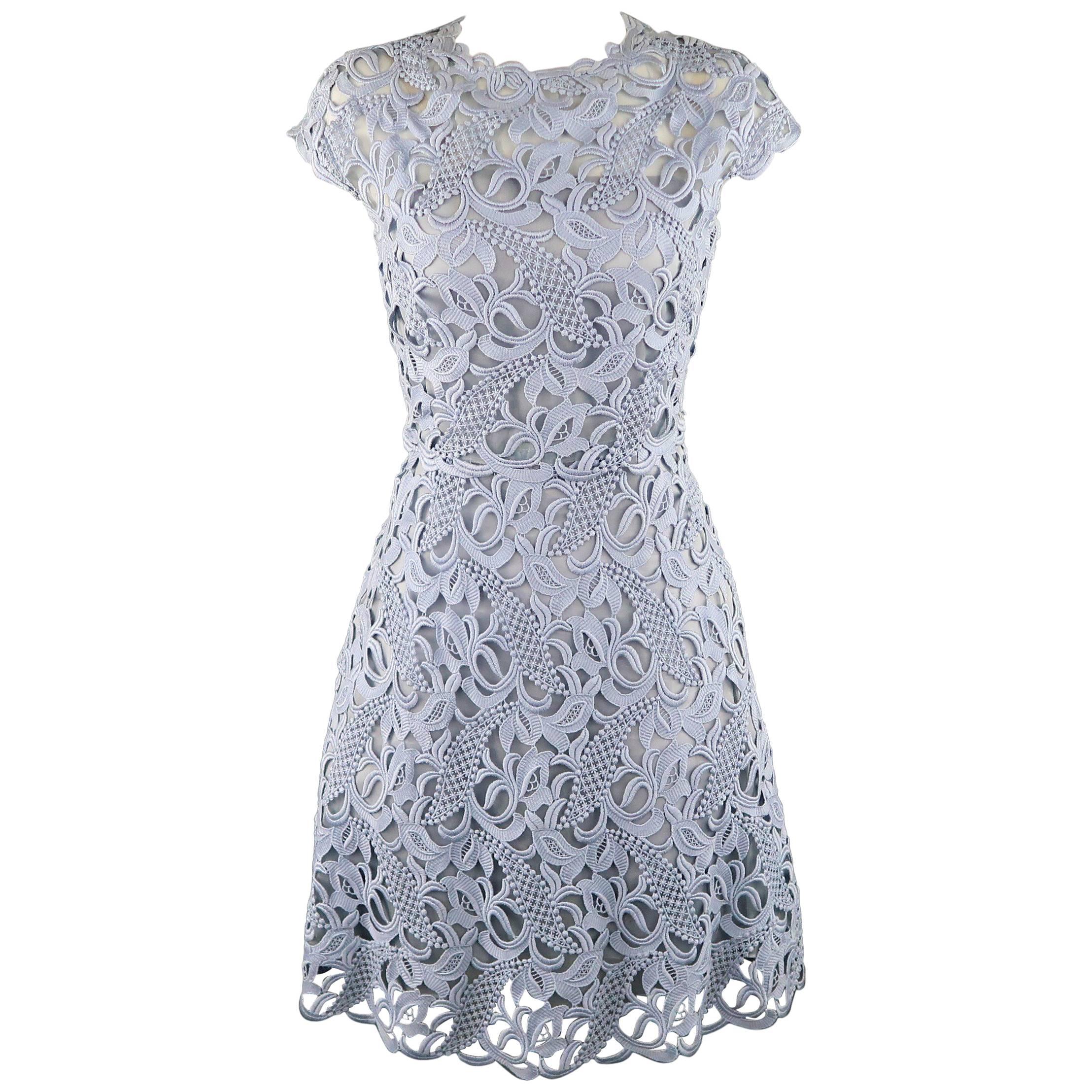 VALENTINO Size 4 Light Blue Silk Lace A Line Cocktail Dress