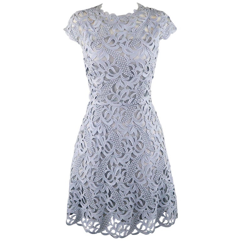 VALENTINO Size 4 Light Blue Silk Lace A Line Cocktail Dress at 1stdibs