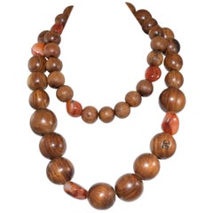 Chanel Vintage CC Logo XL Wooden Bead Necklace