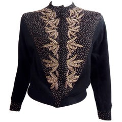 Vintage 1950s Black Beaded Cardigan Sweater