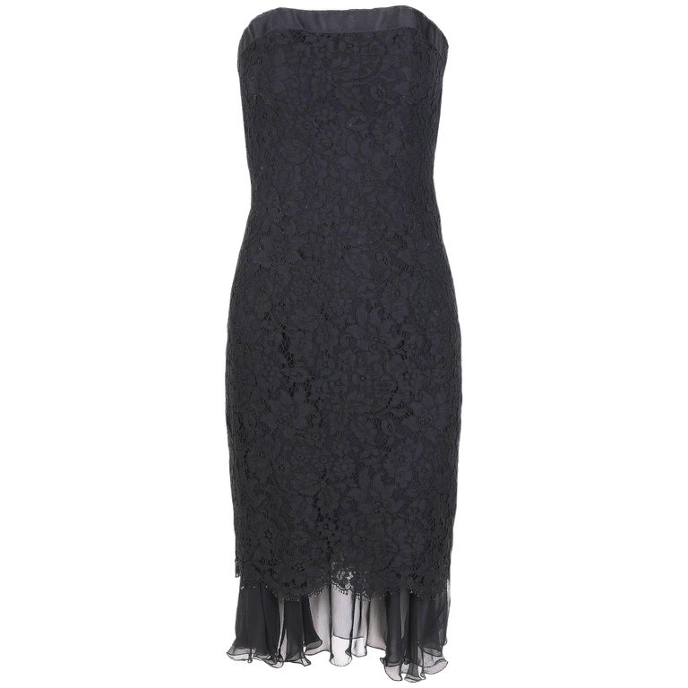 Vintage Chanel Black Lace Strapless Mini Cocktail Dress at 1stDibs