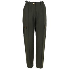 Chanel Olive Green High-Waisted Cargo Pants With Gold toned CC Logo Buttons
