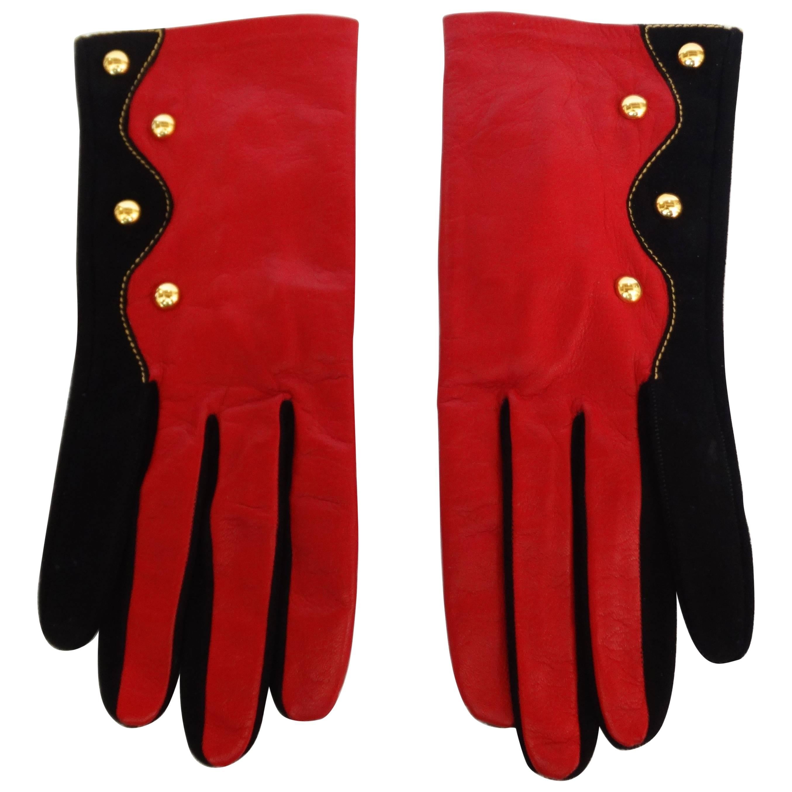 Christian LaCroix Red & Black Studded Gloves