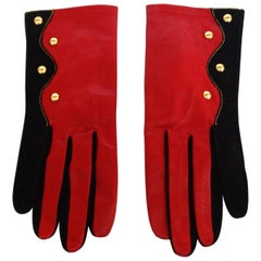 Vintage Christian LaCroix Red & Black Studded Gloves