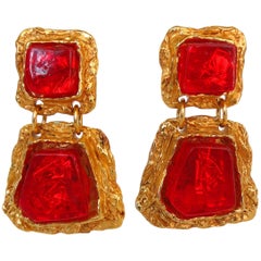 1980s Christian LaCroix Candy Red Statement Earrings