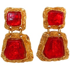 1980s Christian LaCroix Candy Red Statement Earrings