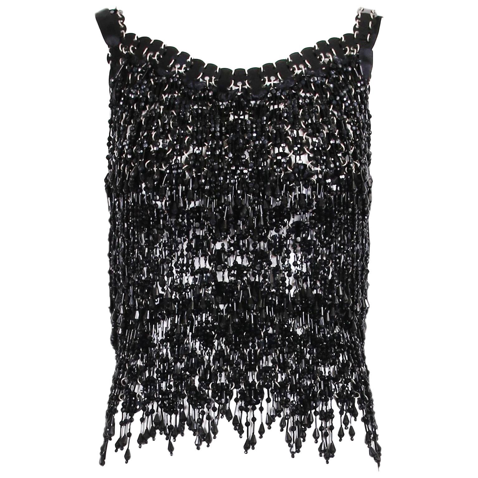 Paco Rabanne Black Sleeveless Disc and Beaded Top