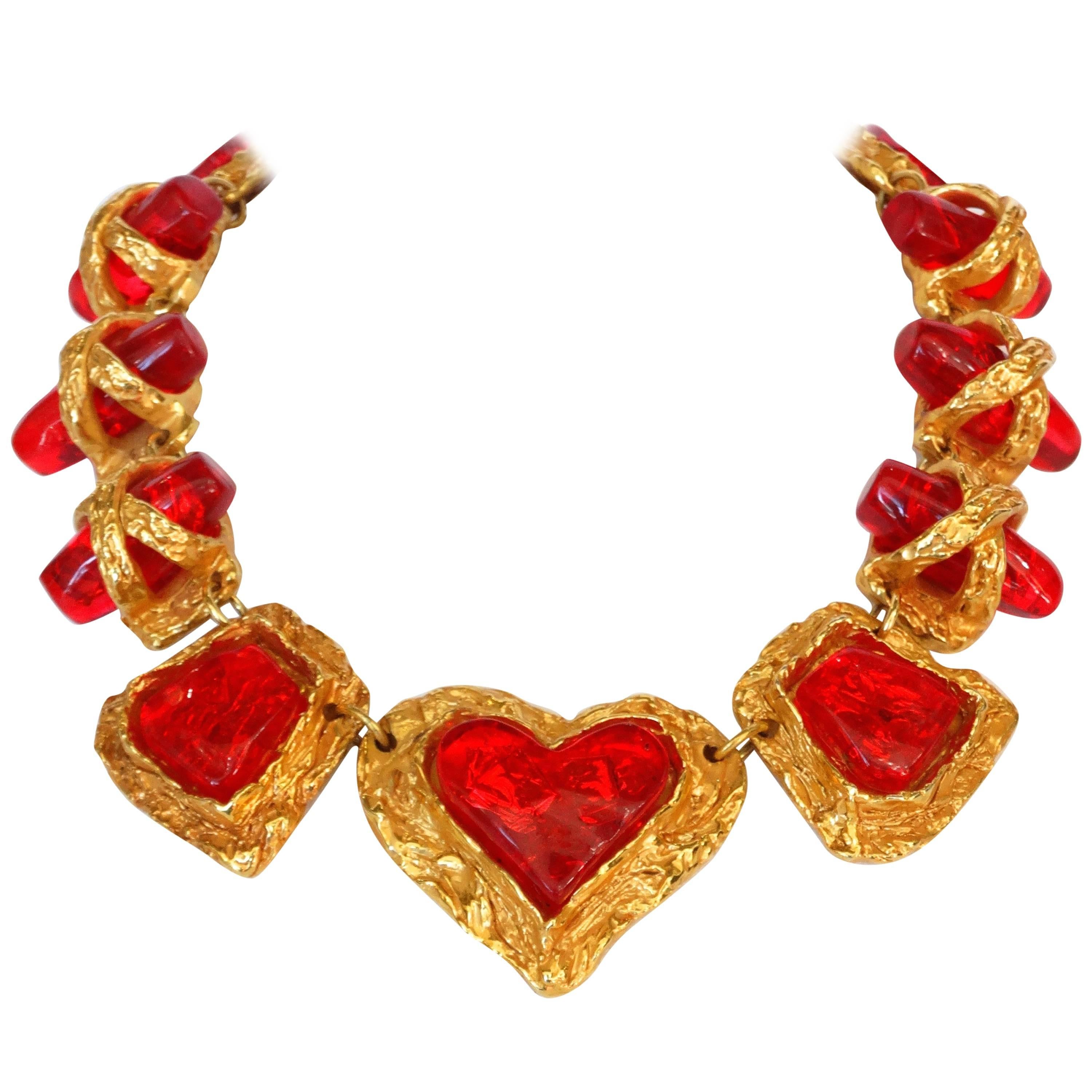1980s Christian La Croix Candy Red Heart Necklace 