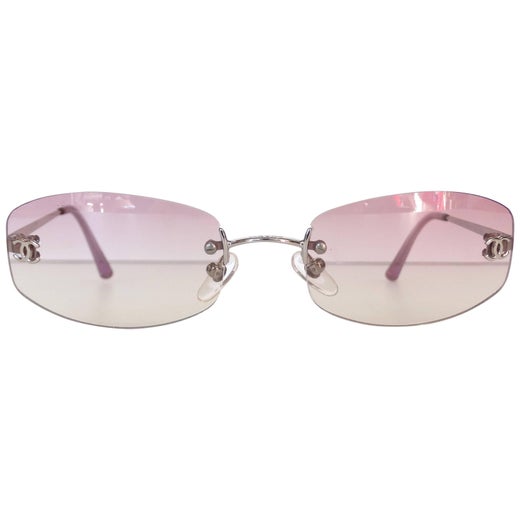 CHANEL White Rectangle Ombre Lens Silver Tone CC 6030 Sunglasses