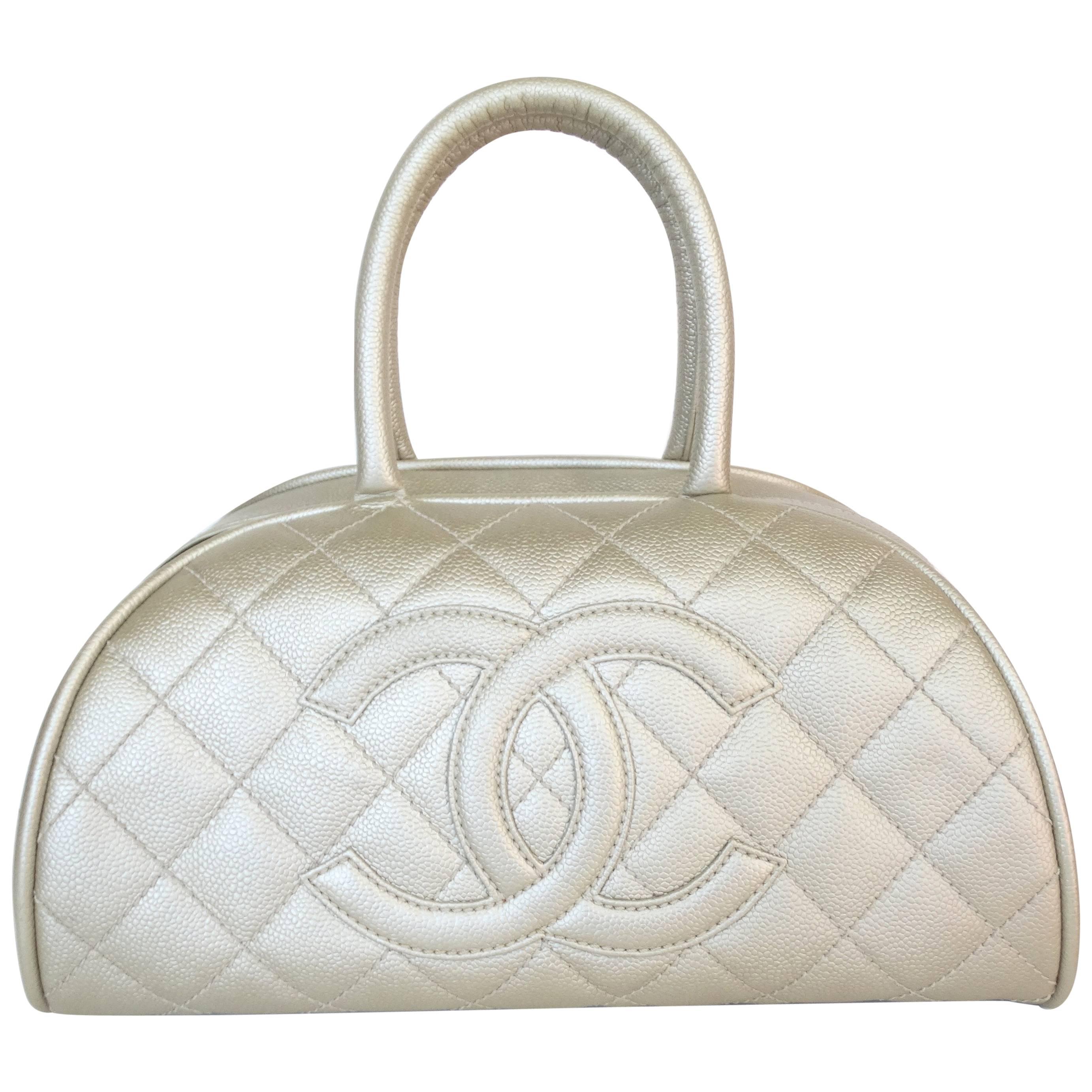 Chanel Metallic Quilted Caviar Bowler Bag