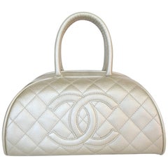 Vintage Chanel Metallic Quilted Caviar Bowler Bag