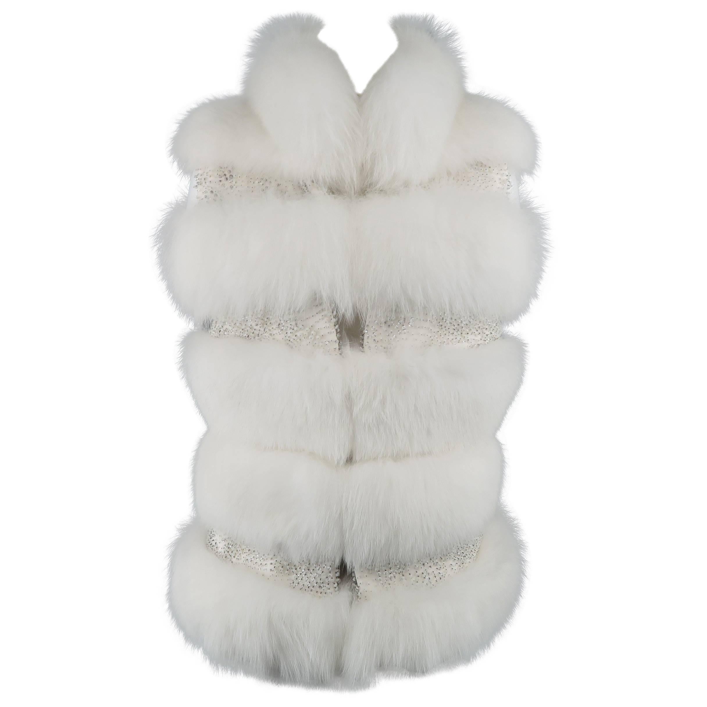 Dennis Basso Beaded White Fox Fur Vest 