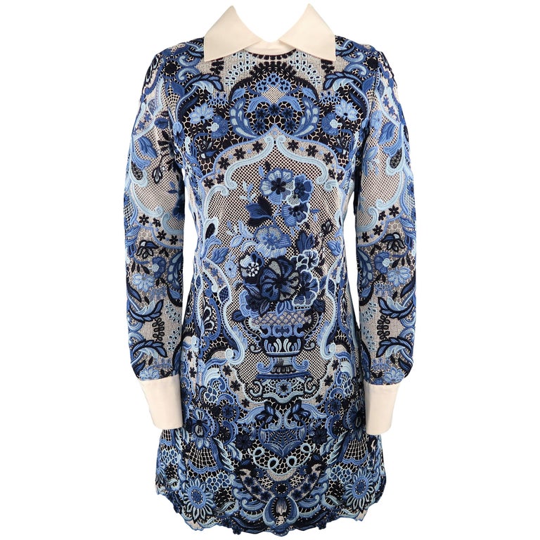 valentino blue and white dress VALENTINO Navy & White Mermaid Print Silk Mini Dress (Sz.38/2)