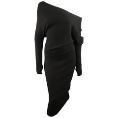 TOM FORD Size M Black Cashmere Asymmetrical Off Shoulder Slouch Dress