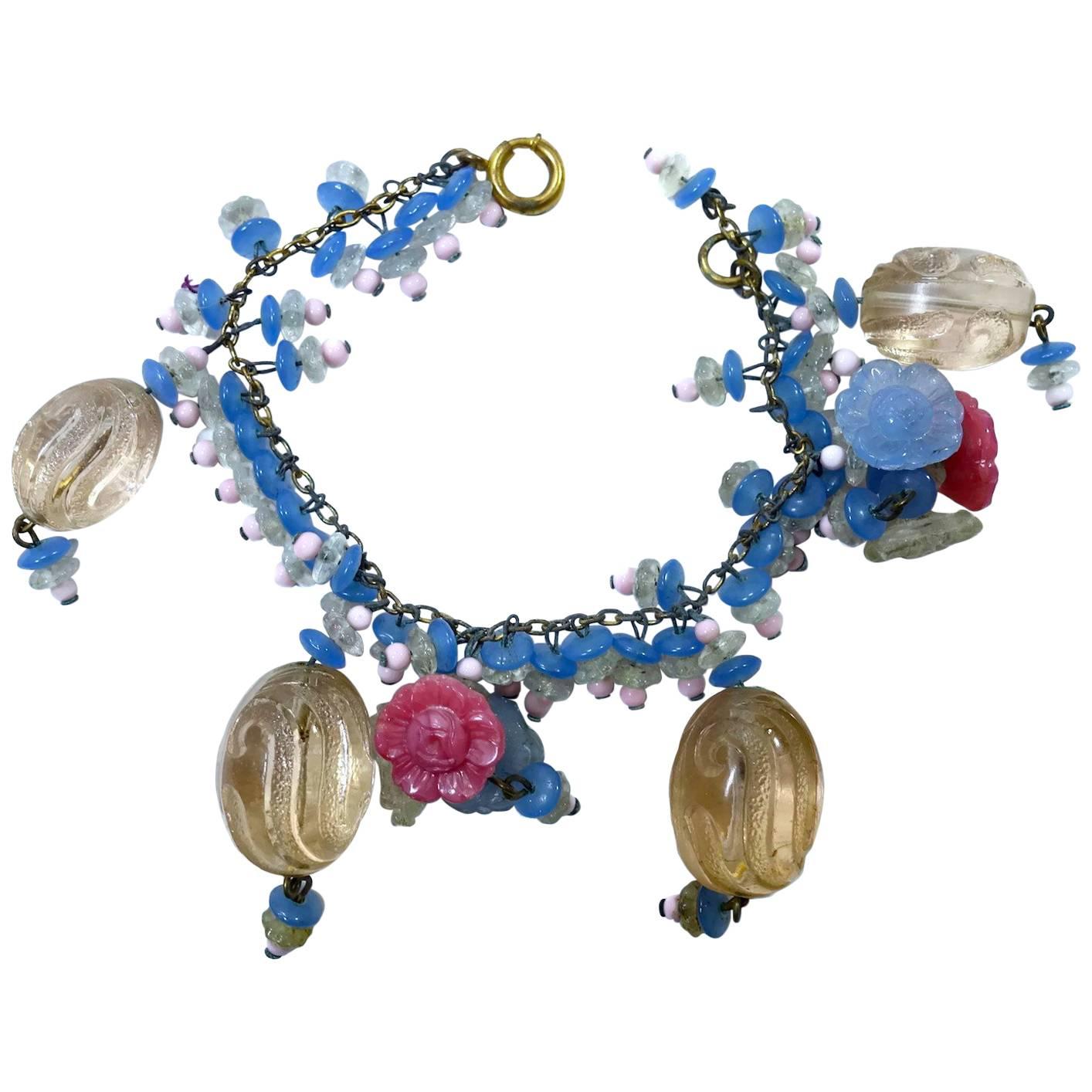 Miriam Haskell Early Bookpiece Glass Bead Drops Bracelet For Sale