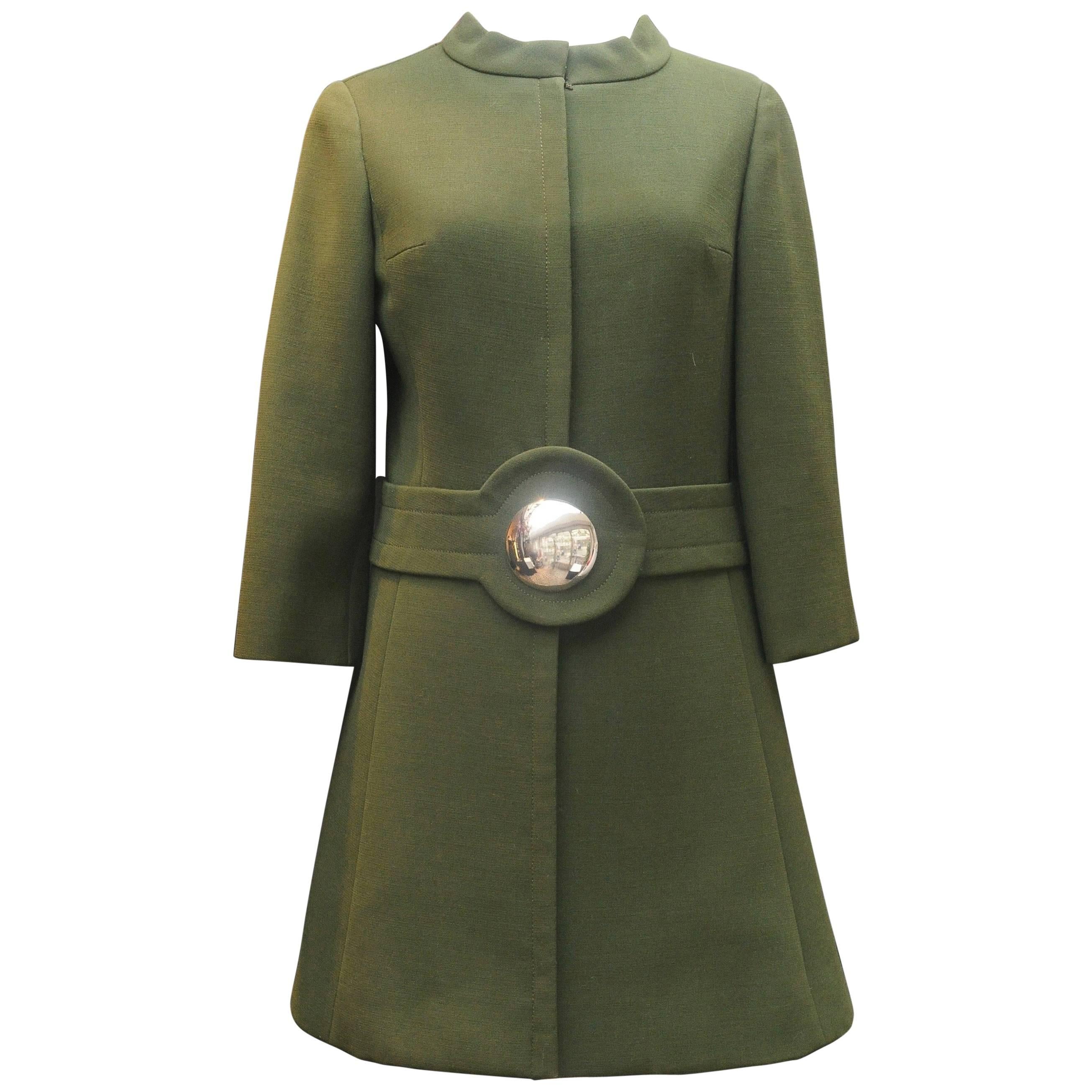 Pierre Cardin khaki green coat, 1960s 