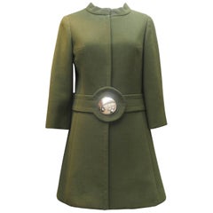 Vintage Pierre Cardin khaki green coat, 1960s 