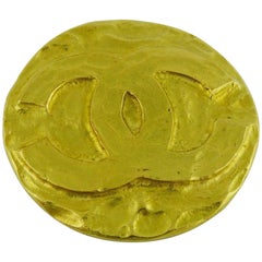 Chanel Vintage Gold Toned CC Round Brooch Spring 1995