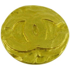 Chanel Vintage Gold Toned CC Round Brooch Spring 1995