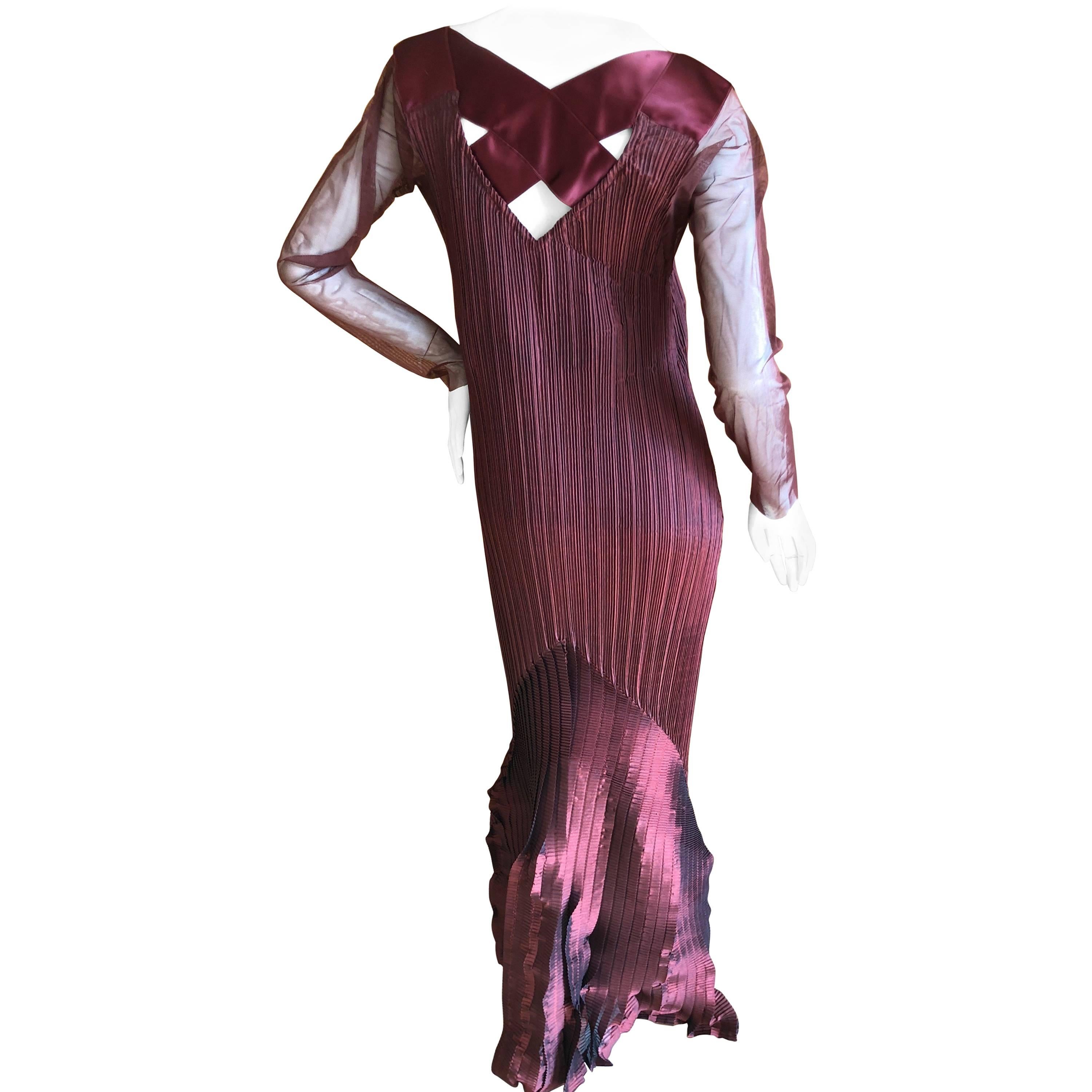 Issey Miyake Fete Vintage Burgundy Evening Dress with Matching Cropped Shrug For Sale