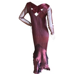 Issey Miyake Fete Vintage Burgundy Evening Dress with Matching Cropped Shrug