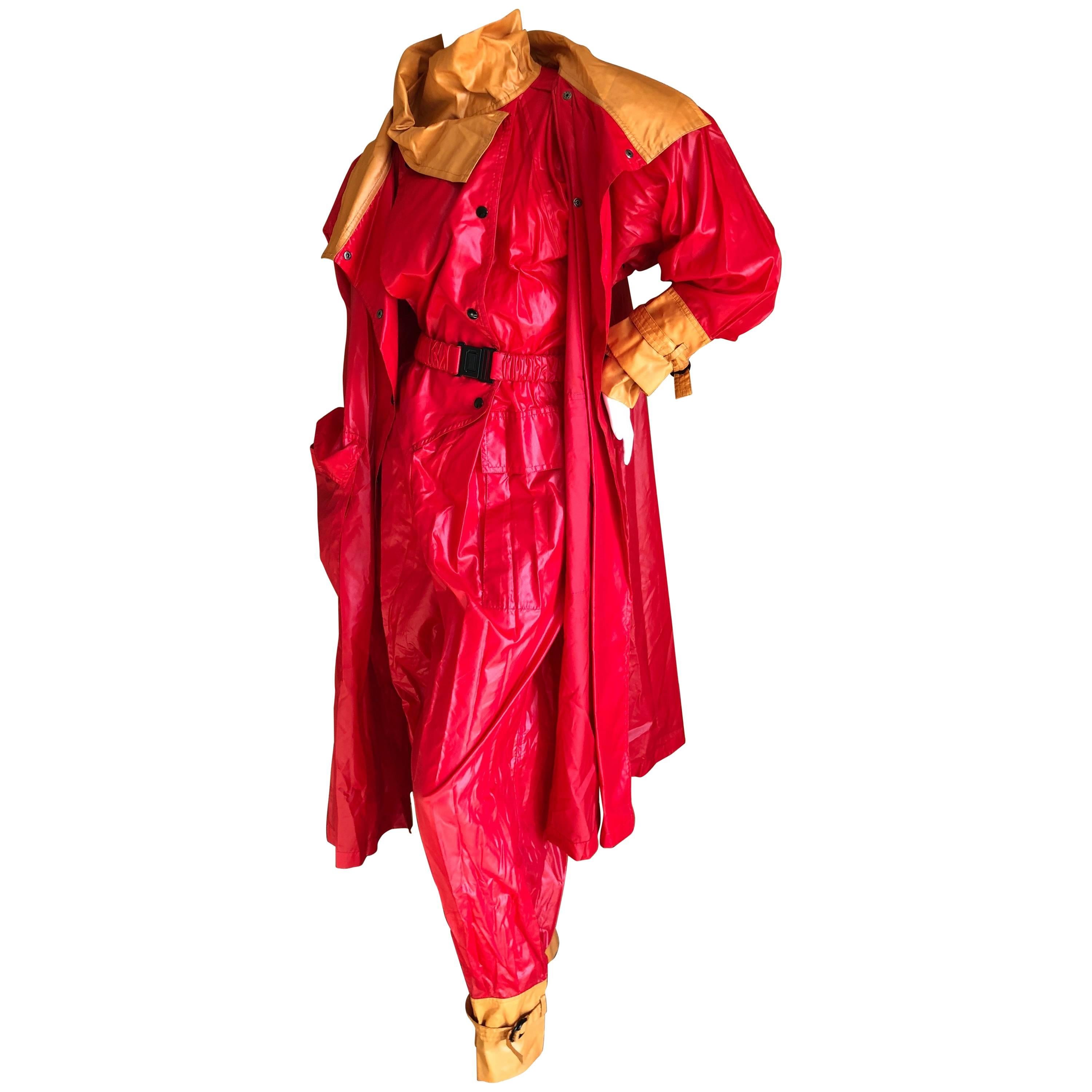 Issey Miyake 1970's Jumpsuit with Matching Trench Coat For Sale