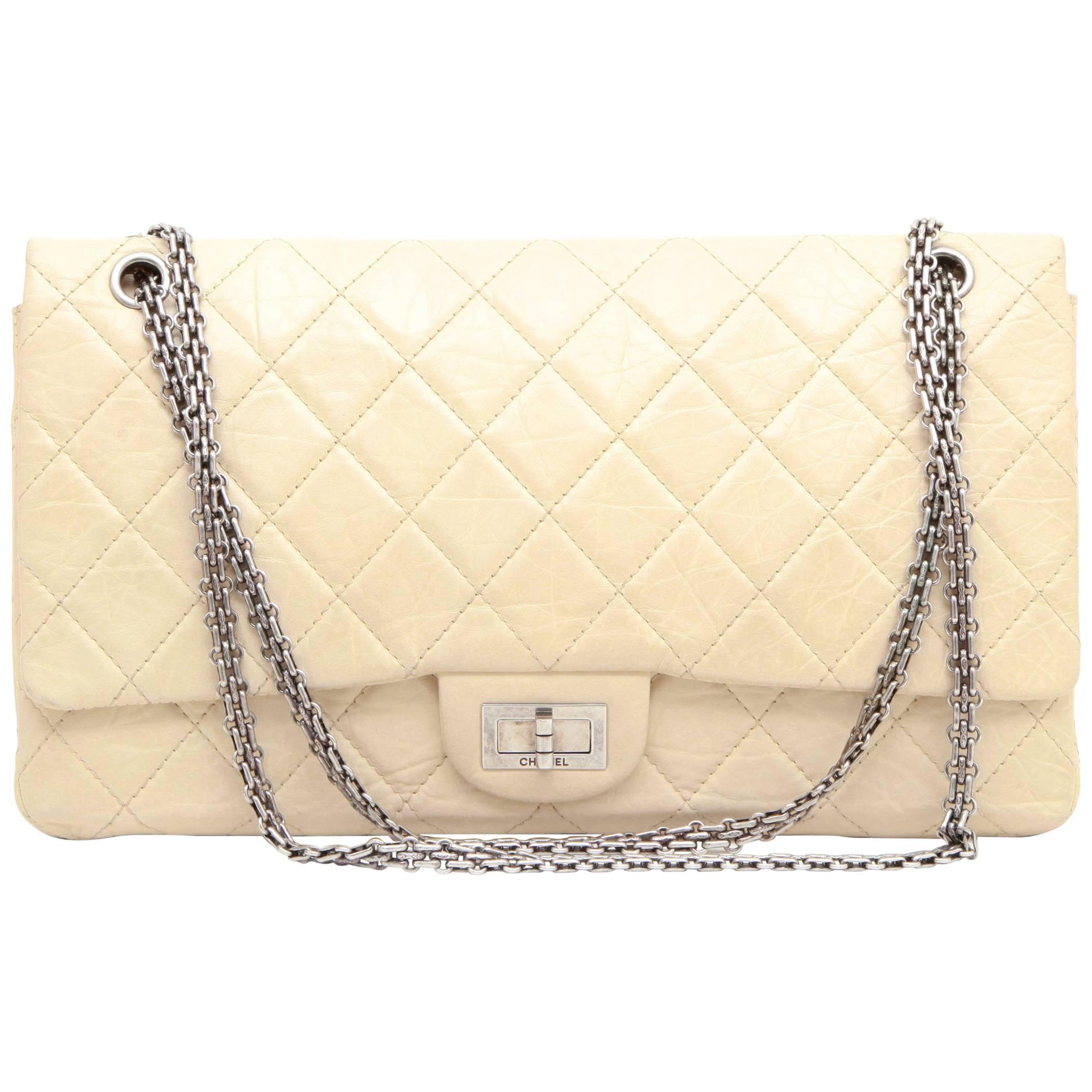 CHANEL 'Maxi Jumbo' Double Flap Bag in Aged Ivory Leather For Sale