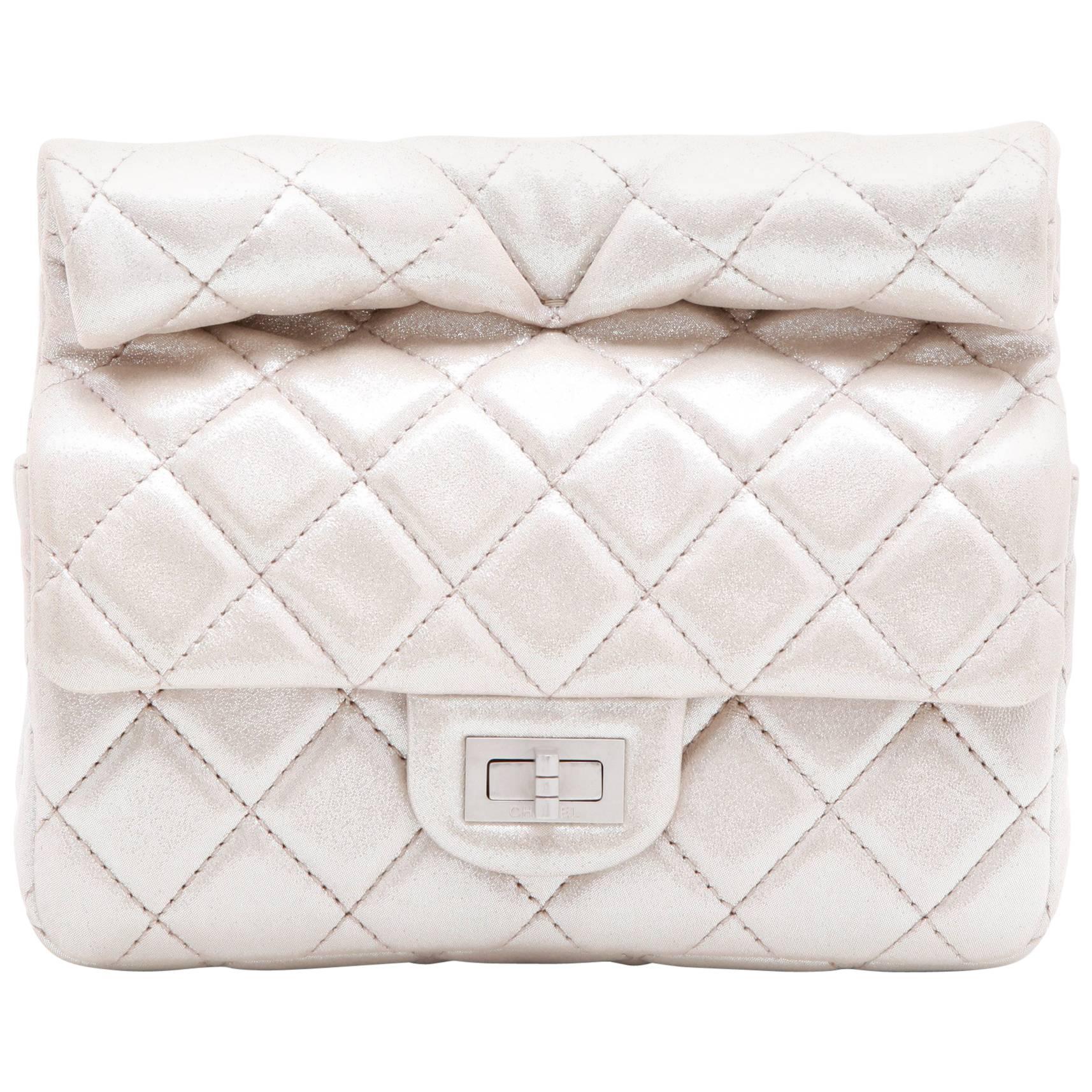 CHANEL Evening Bag in Light Iridescent Silver Lamé Leather
