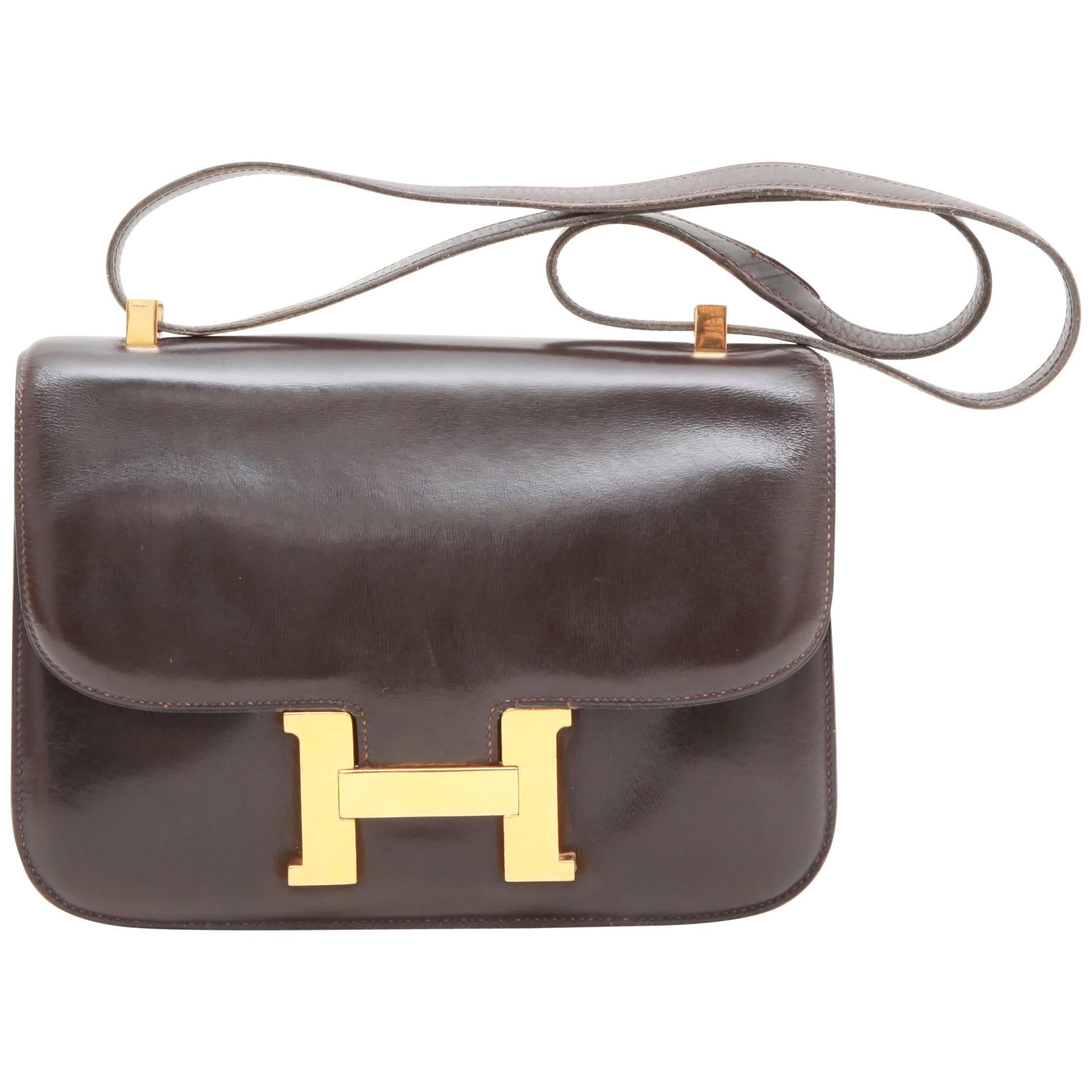 HERMES Vintage 'Constance' Bag in Brown Box Leather