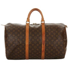 Louis Vuitton Brown Coated Monogram Canvas Used Keepall 50 