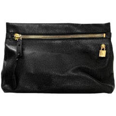 Tom Ford Black Leather Oversized Alix Padlock Clutch Bag with Dmust Bag