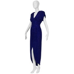 Amethyst Silk Beaded Hobble Gown with Split Waterfall Skirt, 1980s