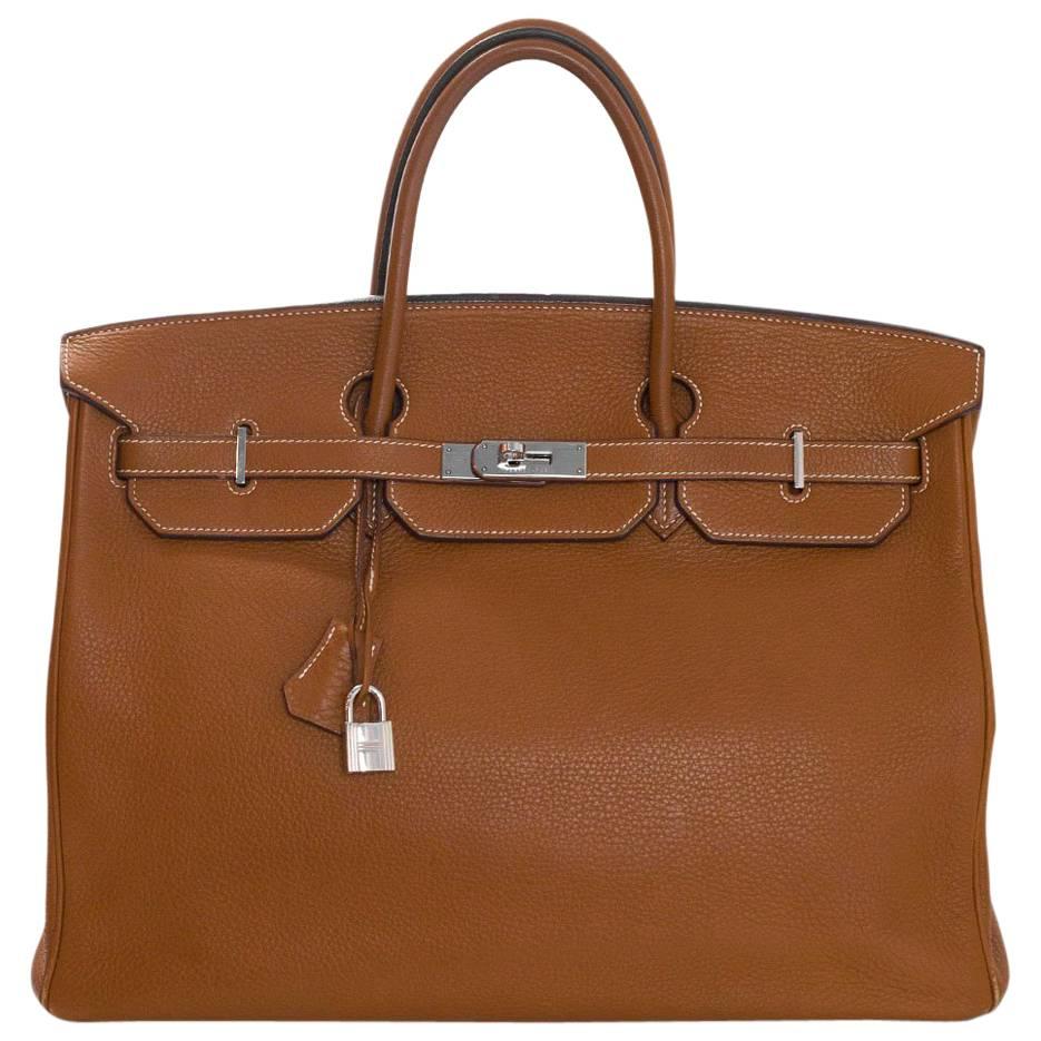 Hermes Gold Tan Clemence Leather 40cm Birkin Bag