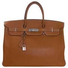 Hermes Gold Tan Clemence Leather 40cm Birkin Bag