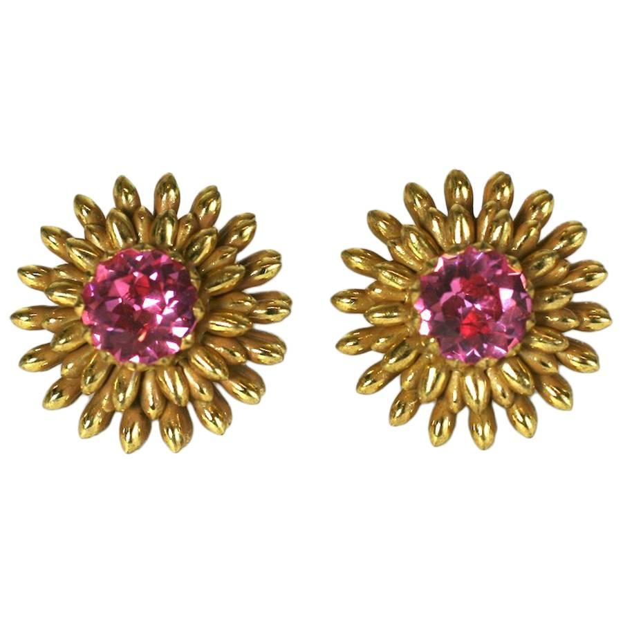 Miriam Haskell Rose Crystal Flower Head Earclips For Sale