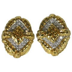 Vintage Hammered Gold and Diamond Earrings