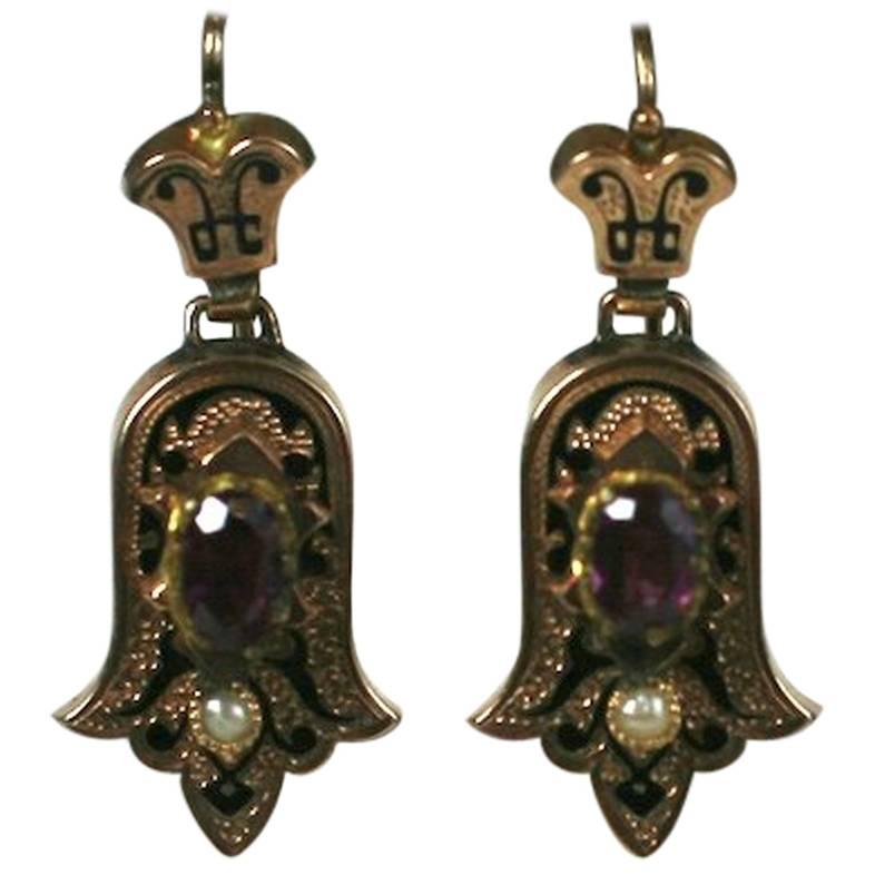Victorian Enamel and Garnet Earrings